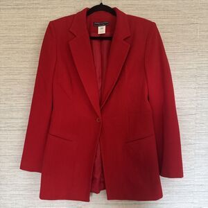 Vintage Oversized Red Wool Cashmere Blazer Classic Quiet Luxury Size 12